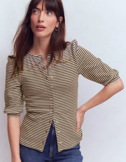 Top côtelé Evie à manches bouffantes