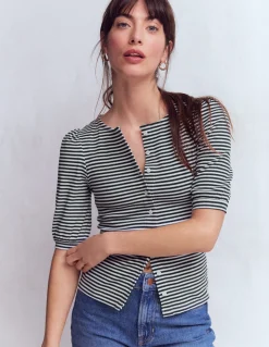 Top côtelé Evie à manches bouffantes