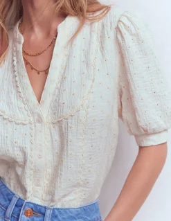 Top double-étoffe à détails dentelle