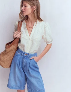 Top double-étoffe à détails dentelle