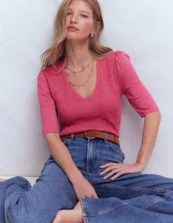 Top Lyla à col V et smocks