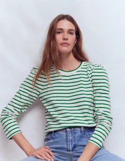 Top rayé à manches plissées