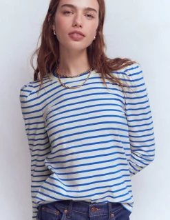 Top rayé à manches plissées