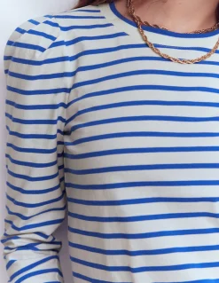 Top rayé à manches plissées