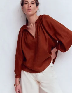 Top Serena en lin à col plissé