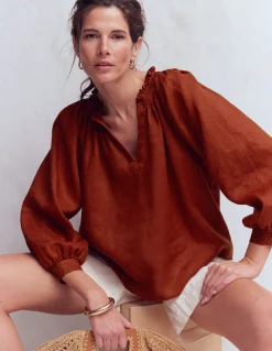 Top Serena en lin à col plissé