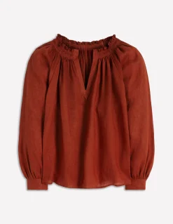 Top Serena en lin à col plissé