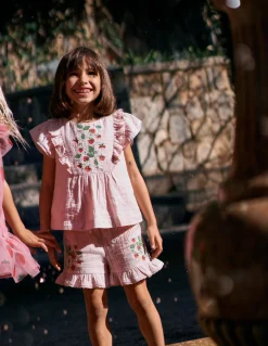 Top tissé et brodé à volants