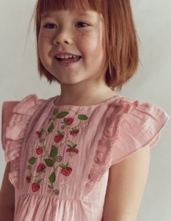 Top tissé et brodé à volants