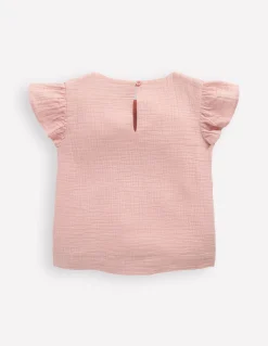 Top tissé et brodé à volants