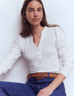 Top ultra-doux à col tunisien ouvert