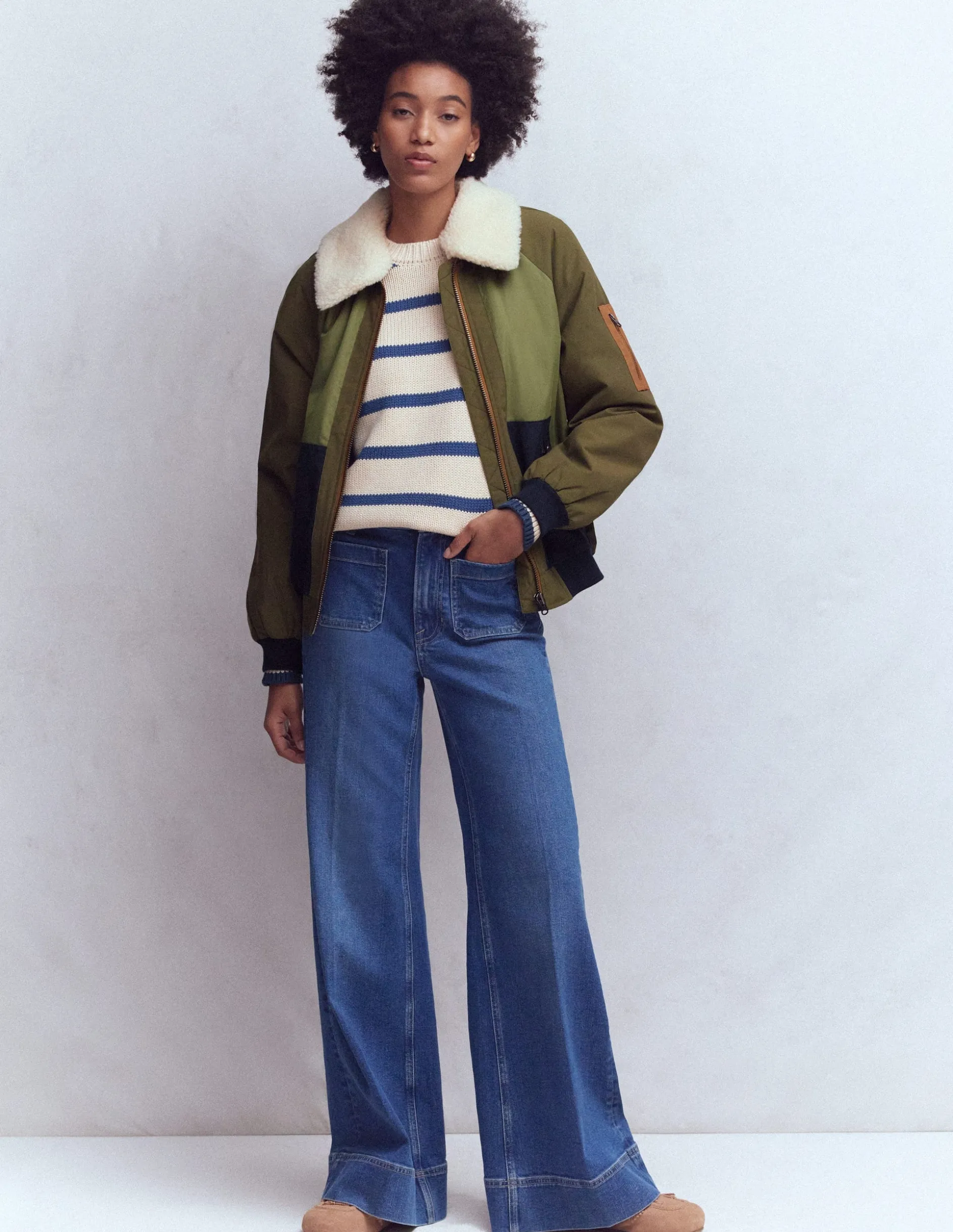 Veste bomber à détails en borg